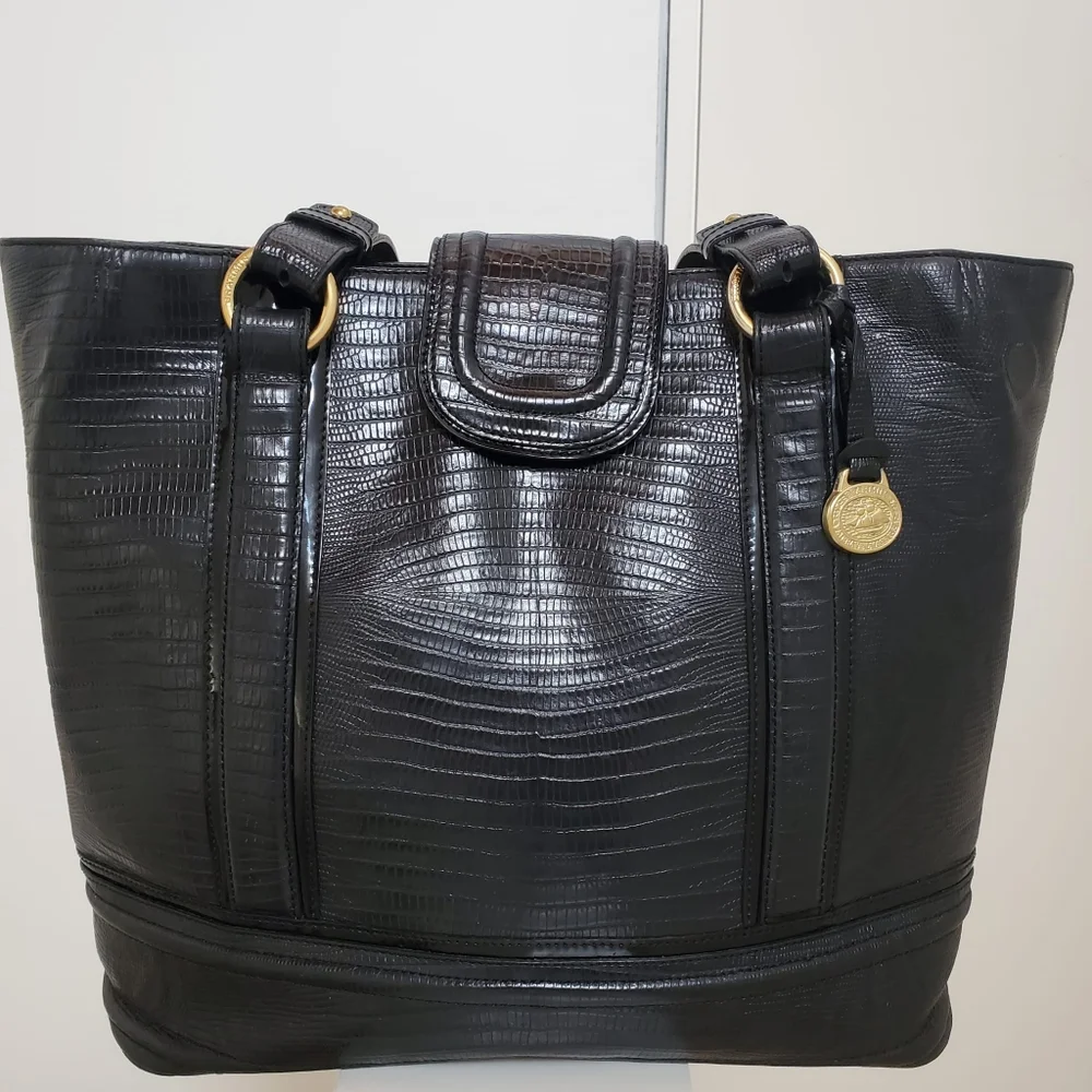 Brahmin Large Black Bucket Leather Tote